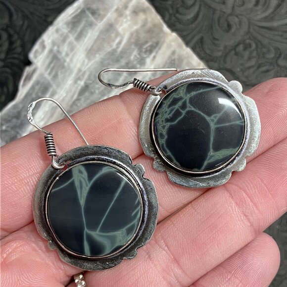 Spiderweb Obsidian Earrings Stone Crystal Jewelry - Picture 4 of 5
